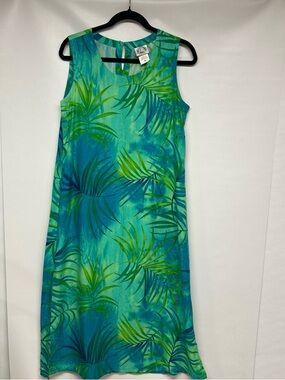 Sleeveless Tropical Print Maxi Dress in Teal & Green